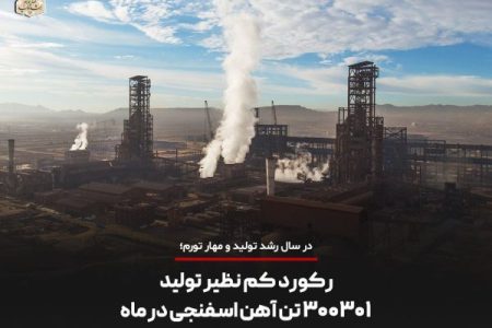 رکورد تولید آهن اسفنجی در شرکت گل گهر